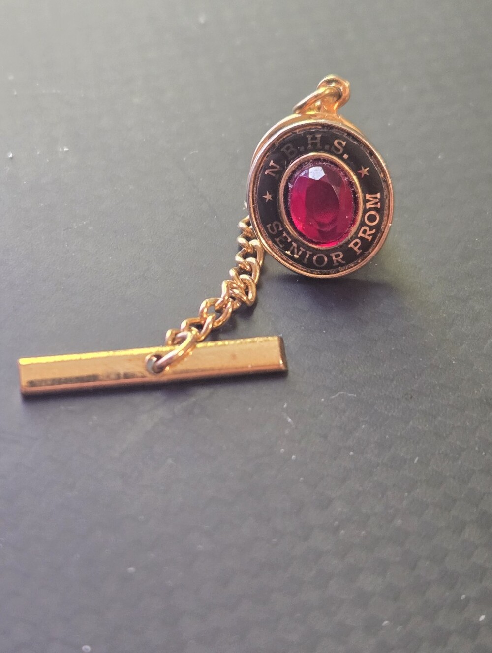 N.B.H.S. Senior Prom Tie Tack Pin Vintage Gold Town New Bedford High School, MA